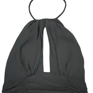 WHBM women's halter black dress with ties at the neck.